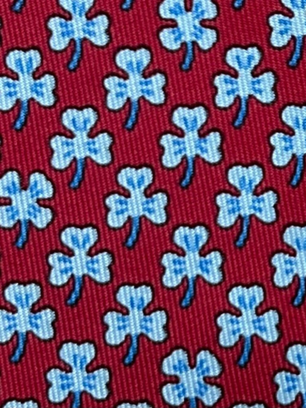 100% REAL HERMES TIE ~ RED FUN BLUE SHAMROCKS 4 FOUR LEAF CLOVERS LUCK IRISH XL